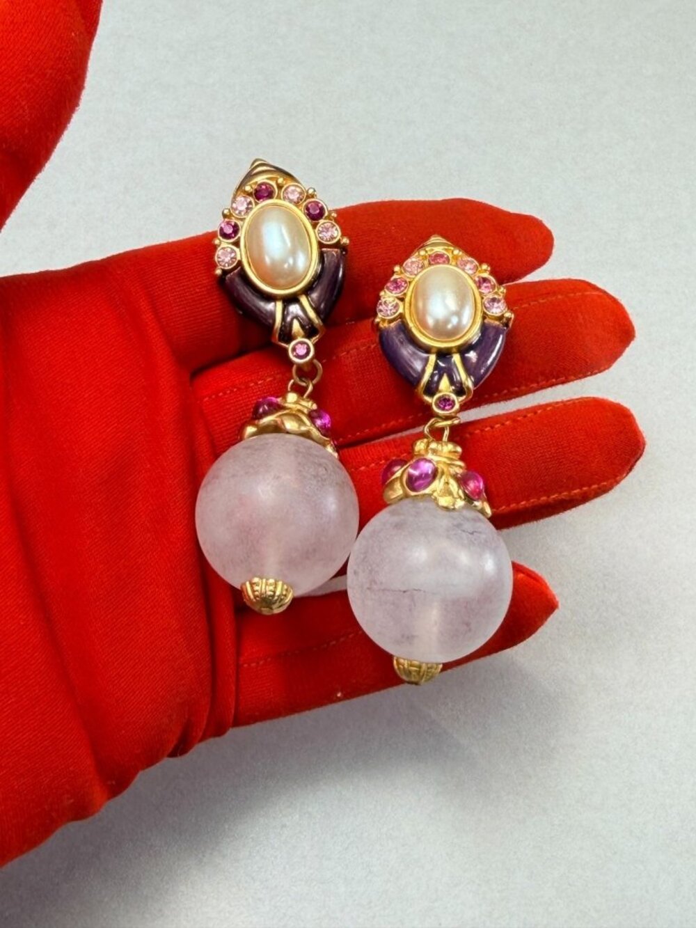 Vintage Gorgeous Blanca Oversized Runway Frosted Bead Bold Dangle Earrings